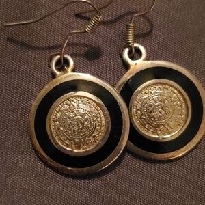 Round Mayan calendar earrings 925 Mexico